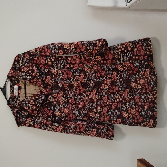 yanila Jackets & Blazers - yanila | Vintage Burgundy, Pink + Baby Blue Floral Corduroy Coat | Women's S/M